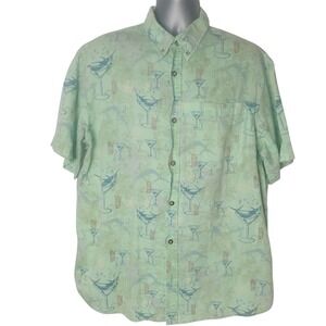 Columbia‎ River Lodge Vented Fishing Shirt Mens XL Green Cocktails Martini Fish